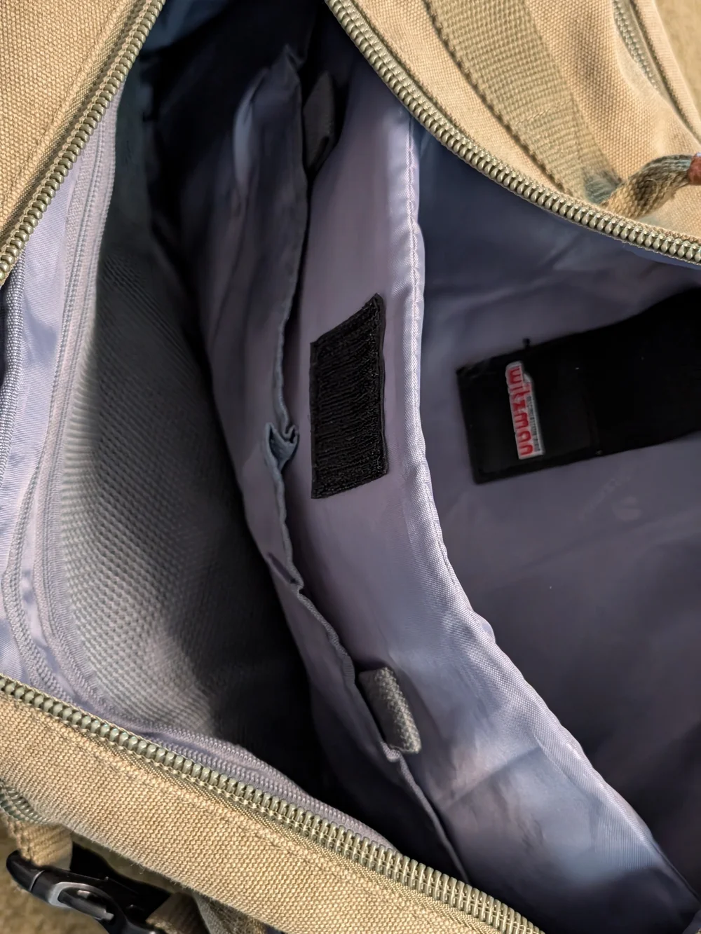 Canvas Travel Backpack in Khaki with Leather Accents - Picture 5 of 13